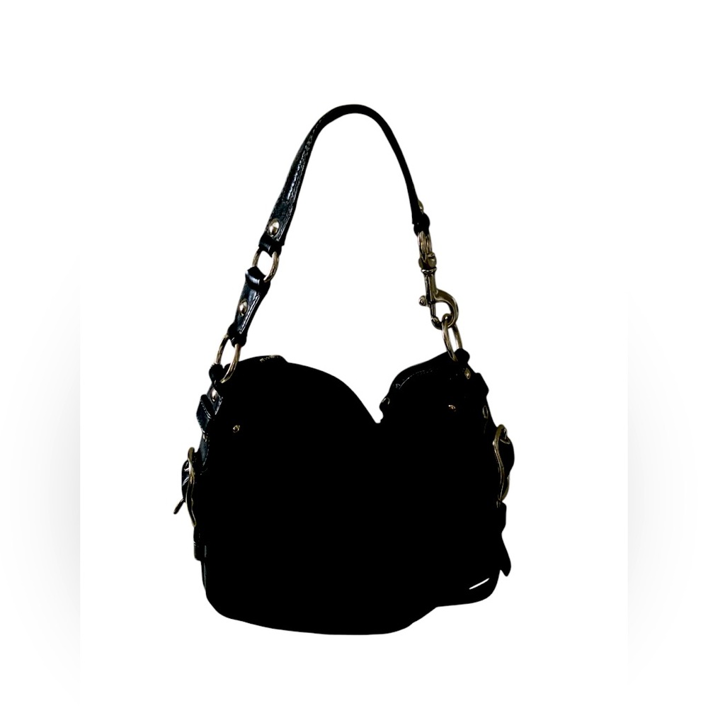 COACH Zoe Signature Logo Canvas Leather Trim Hobo Shoulder Bag Black Vintage